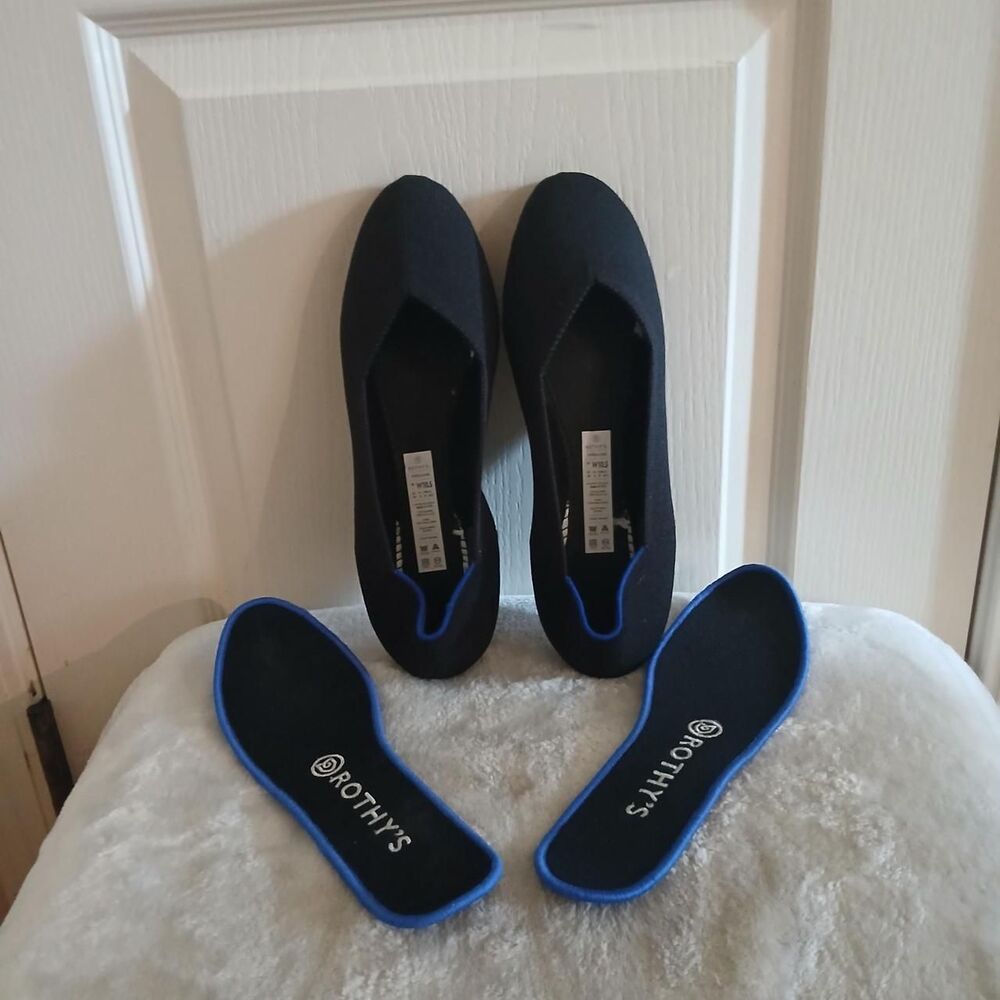 Rothy's The Flat Round Toe Black Ballet Flats Size 10.5 Classic Minimalist Basic - Picture 6 of 8
